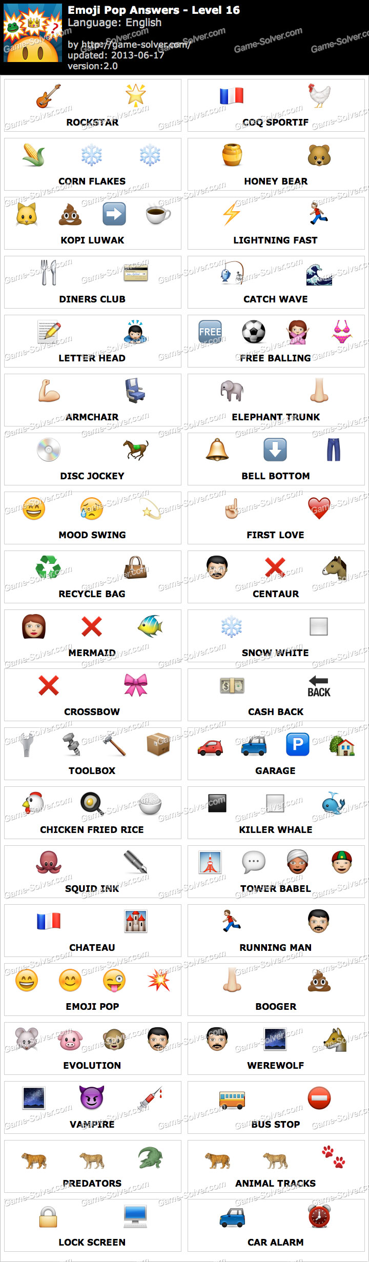 Emoji Pop Level 16 Word List