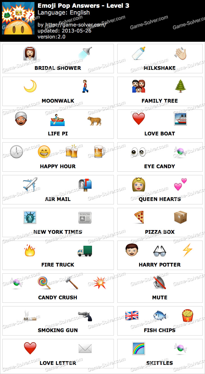 Emoji Pop Level 3 Word List