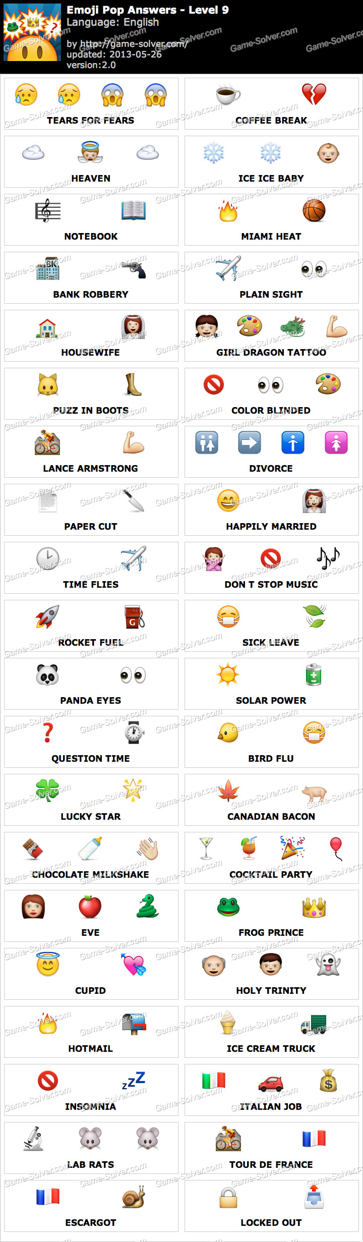 Emoji Pop Level 9 Word List