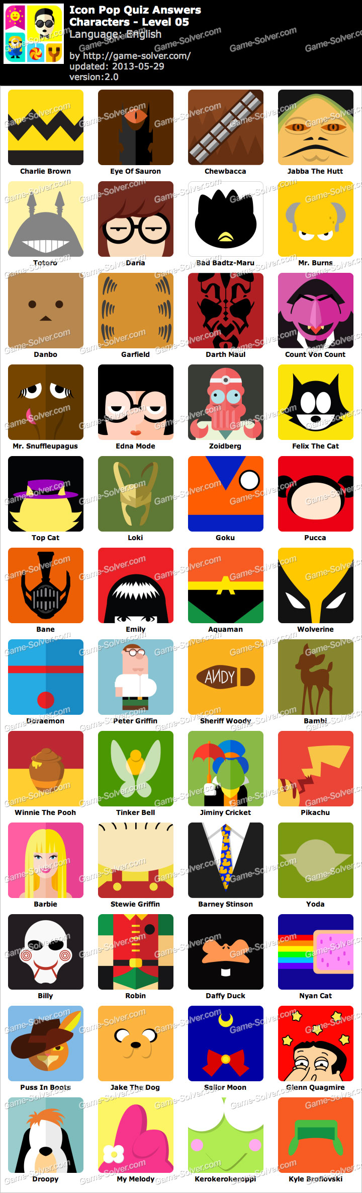 Icon Pop Quiz Characters Level 5 Game Solver