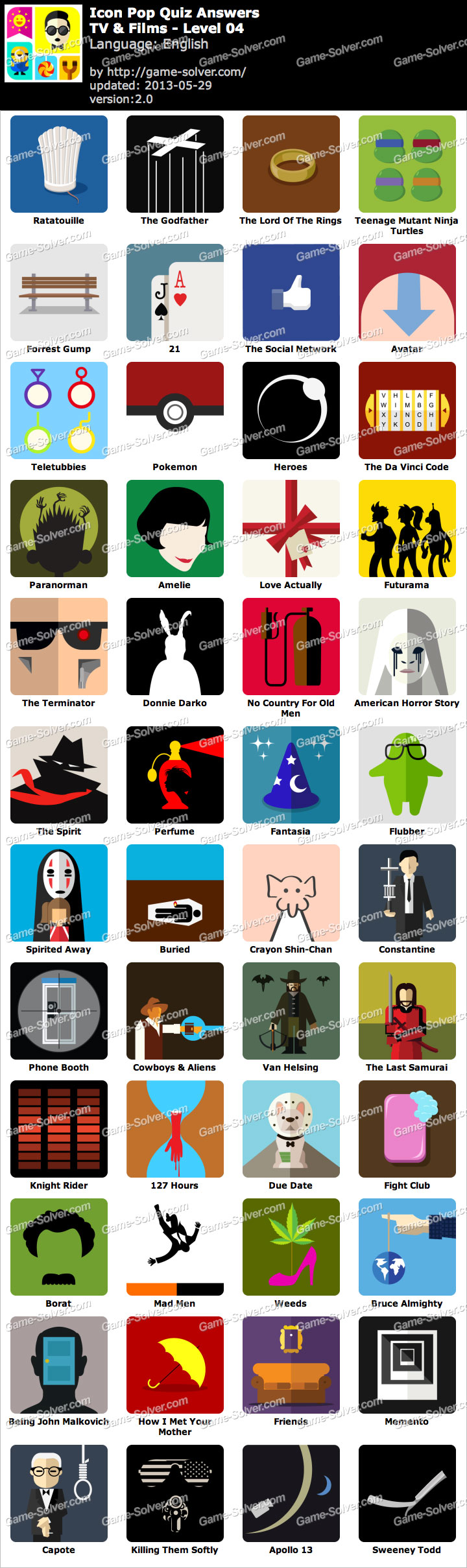 Icon Pop Quiz TV and Films Level 4 Game Solver