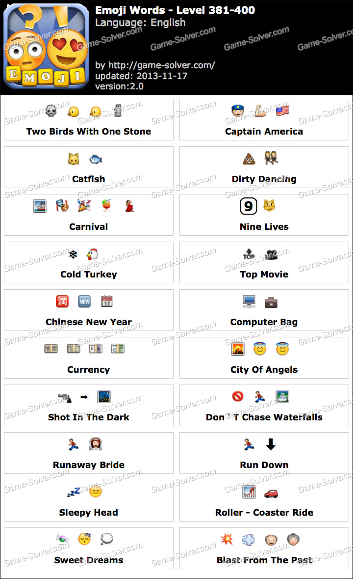 Emoji Words Level 381-400 - Game Solver