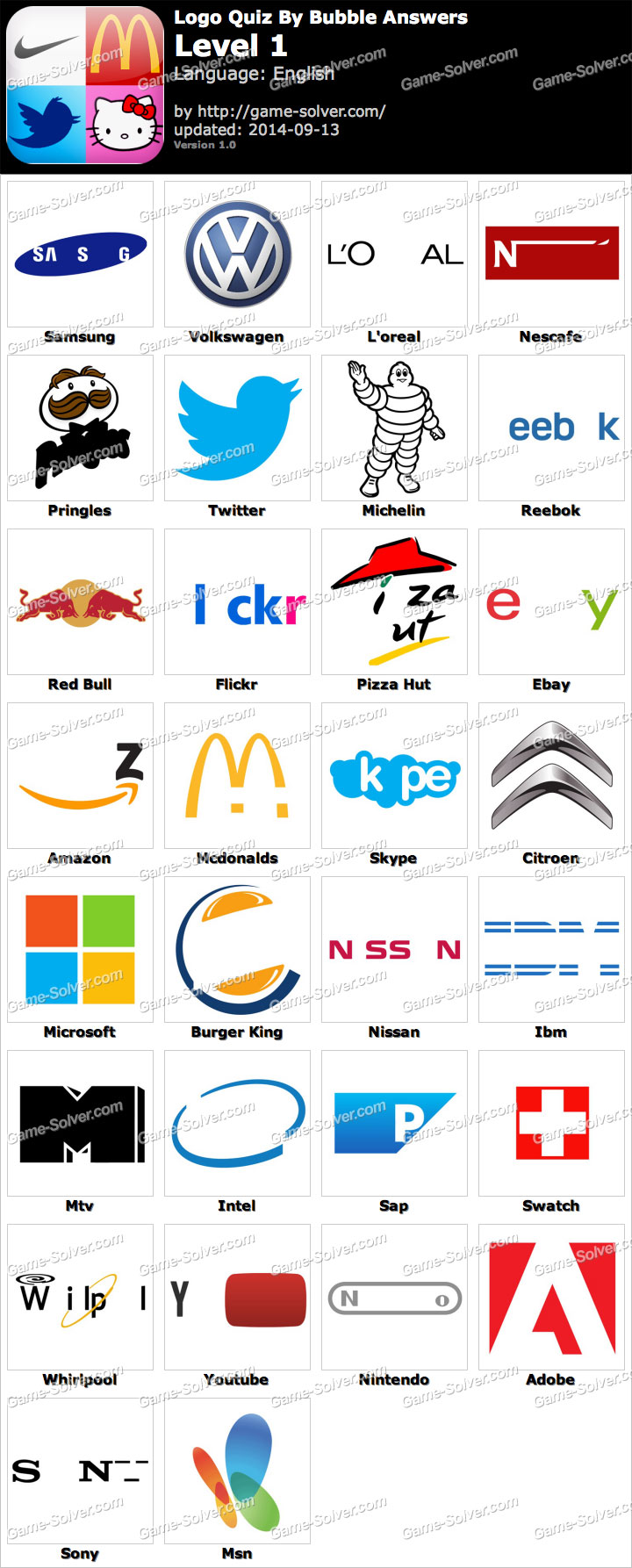 logos and names for logo quiz level 1