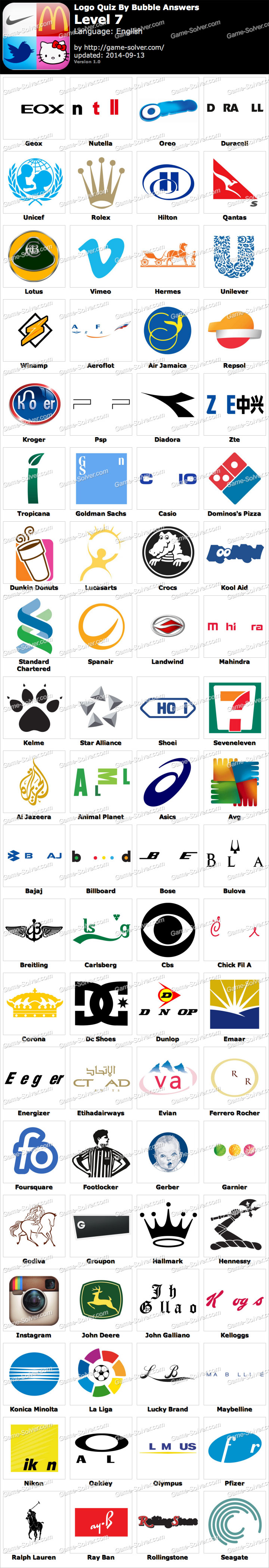 Logos Quiz Game - Level 7 - Walkthrough - All Answers 