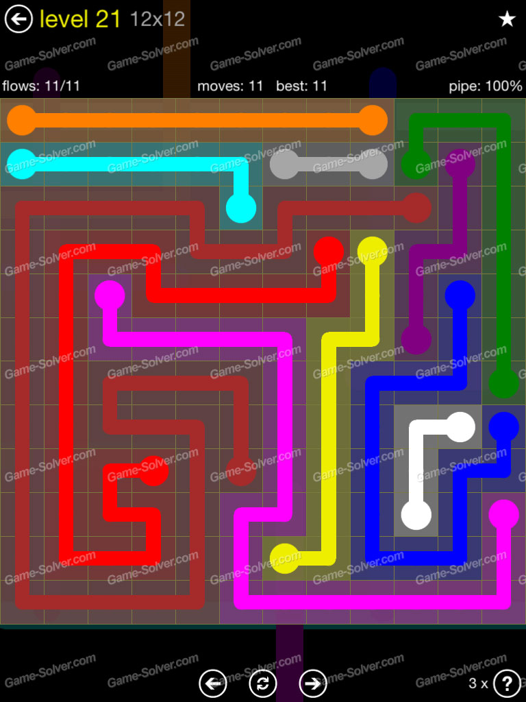 Flow 12×12 Mania Level 21 Game Solver