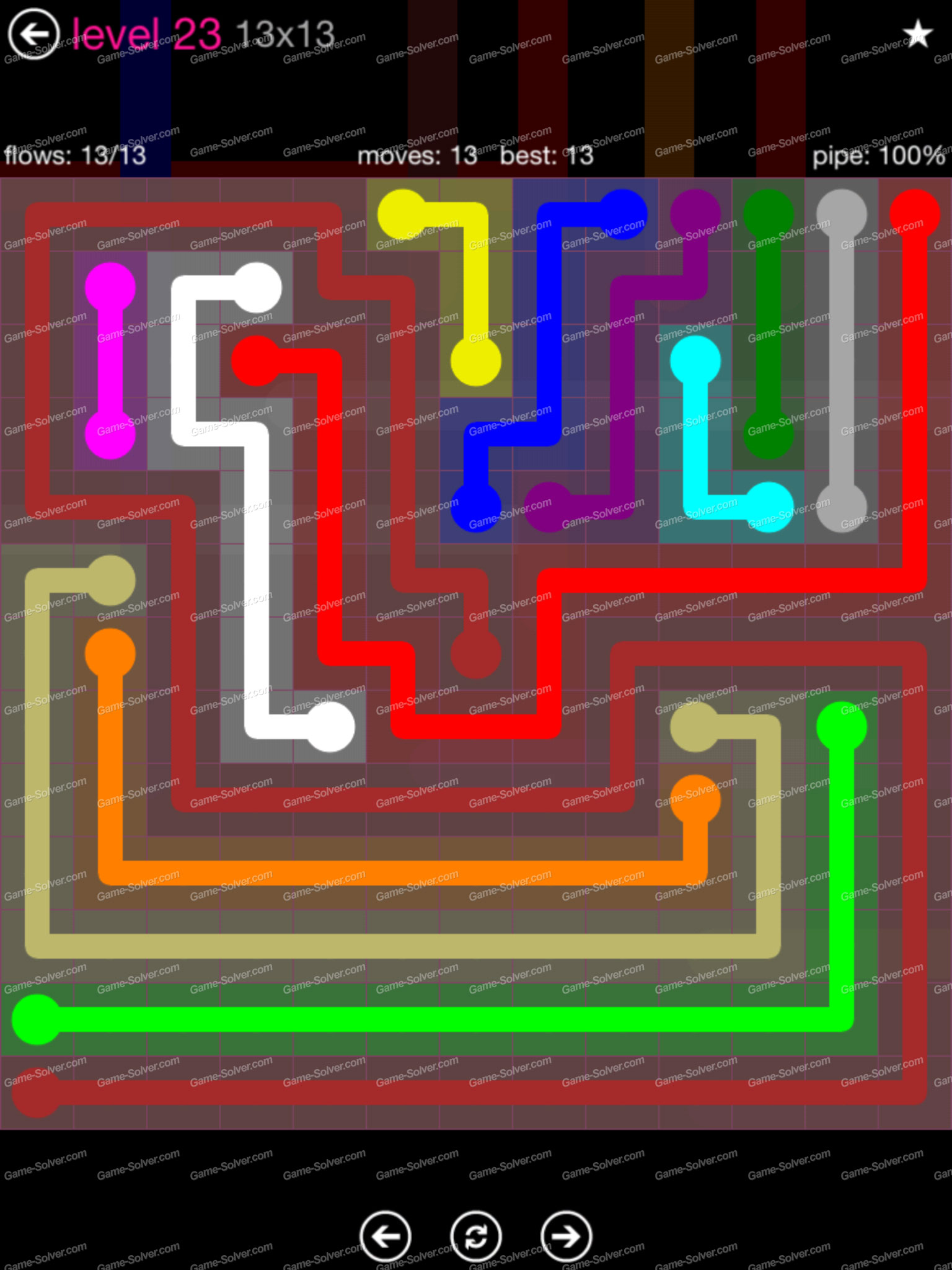 Flow Pink Pack 13×13 Level 23 Game Solver