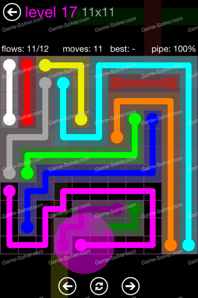 Flow Purple Pack 11x11 Level 17 Game Solver
