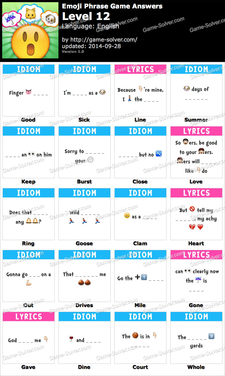 Emoji Phrase Level 12 Game Solver