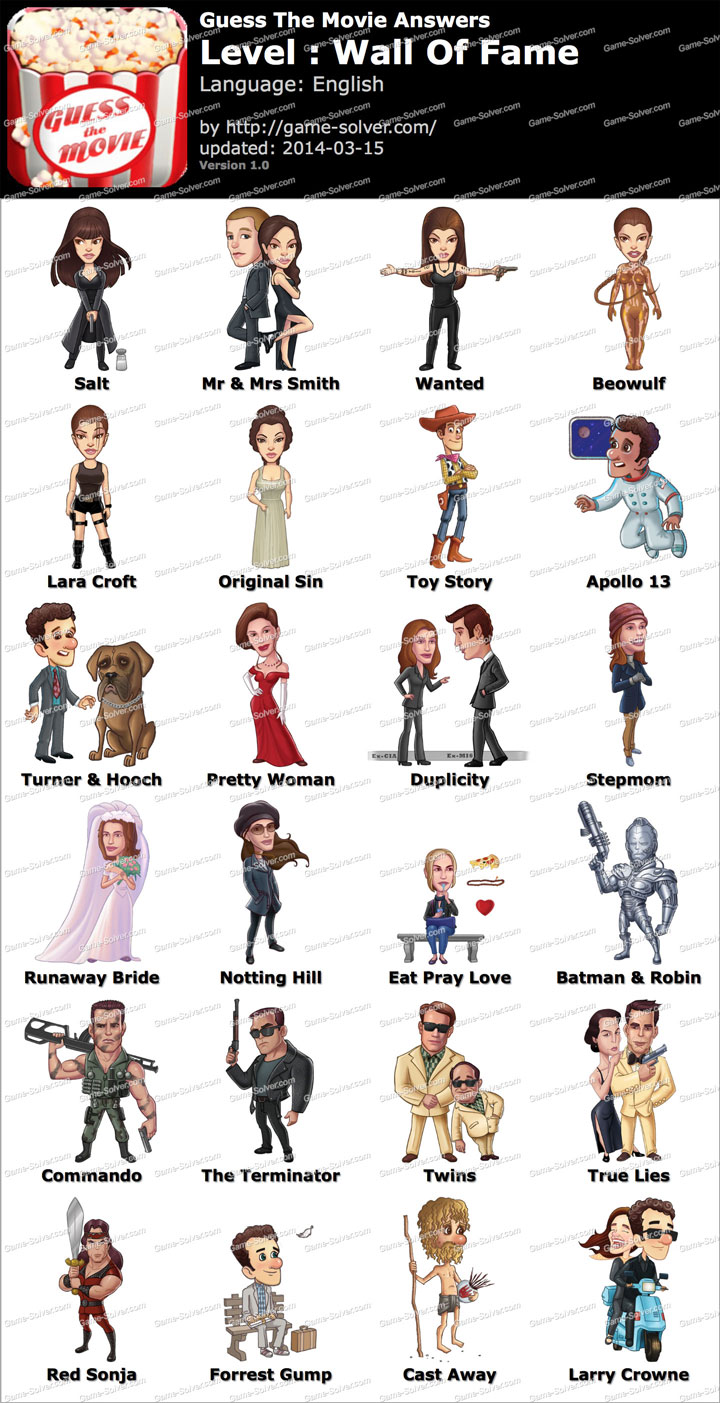 Guess The Movie Answers Wall Of Fame • Game Solver