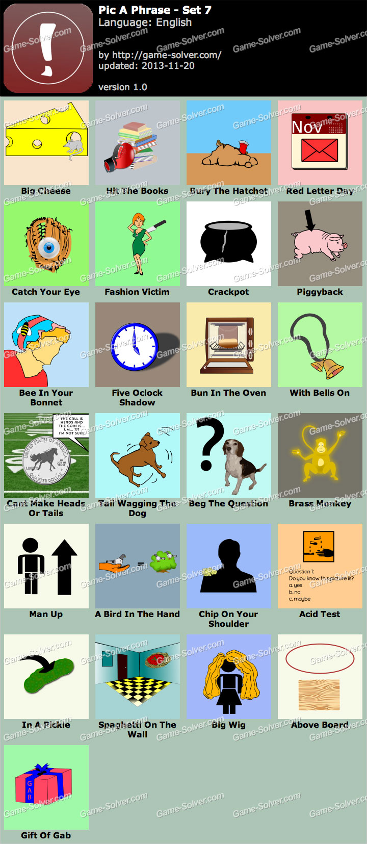 Pic a Phrase Set 7 Game Solver
