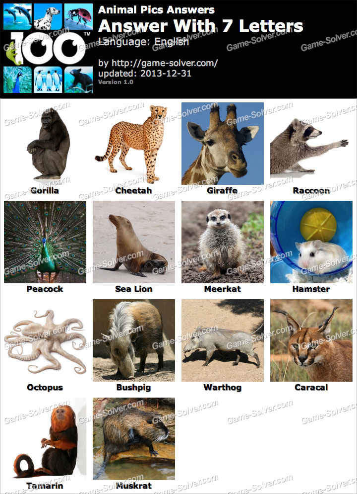 Animal Pics 7 Letters • Game Solver