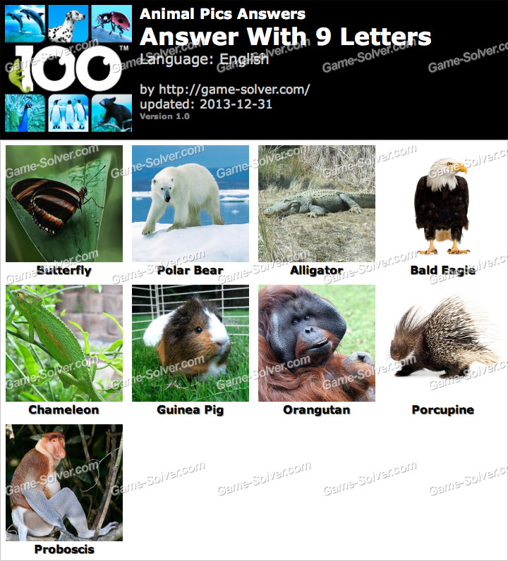 Animal Pics 9 Letters • Game Solver