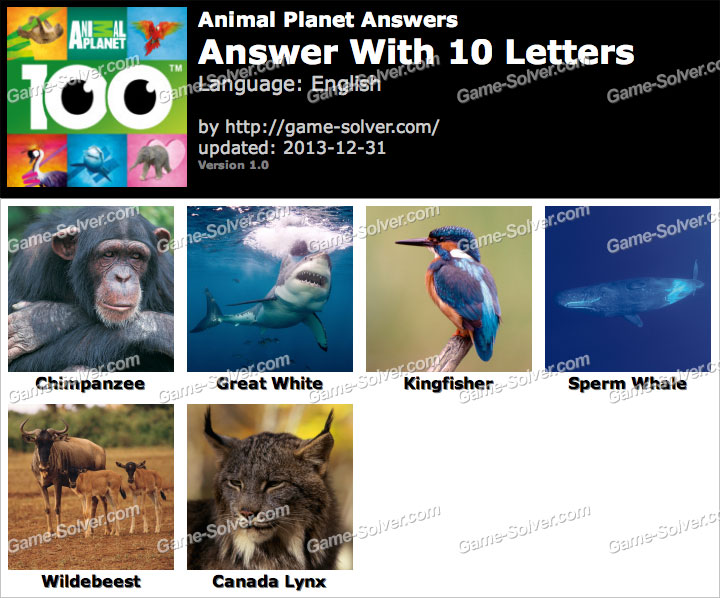Animal Planet 10 Letters • Game Solver