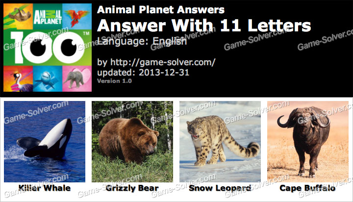 Animal Planet 11 Letters • Game Solver