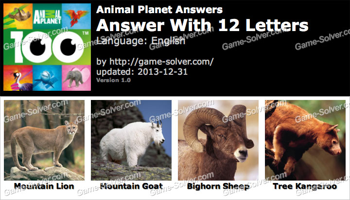 Animal Planet 12 Letters • Game Solver