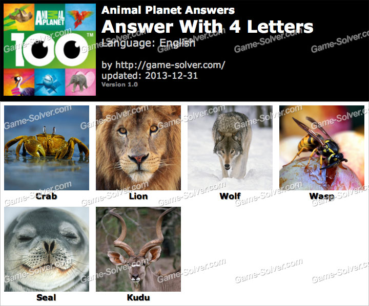 Animal Planet 4 Letters • Game Solver