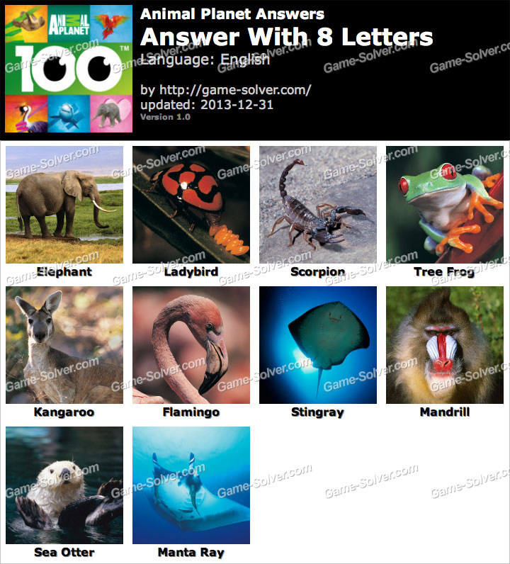 Animal Planet 8 Letters • Game Solver