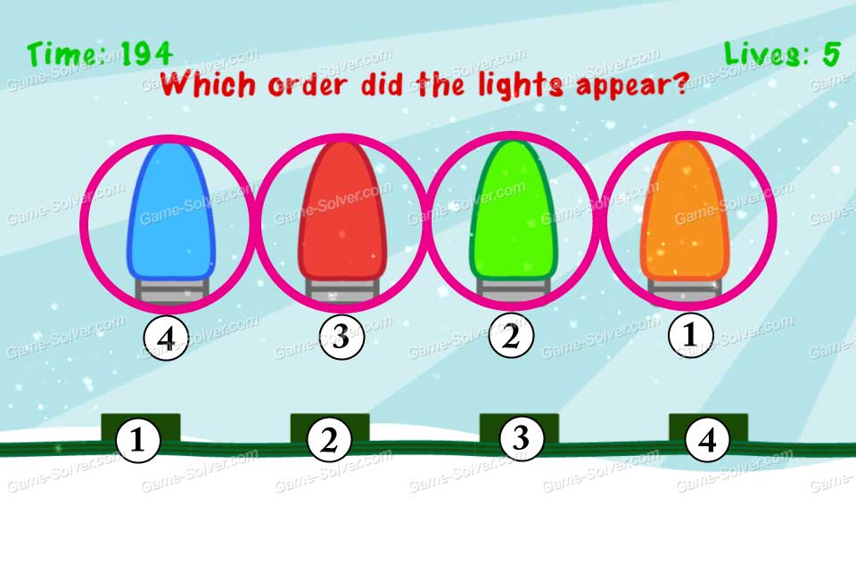 Impossible Test Christmas Which order did the lights appear • Game Solver