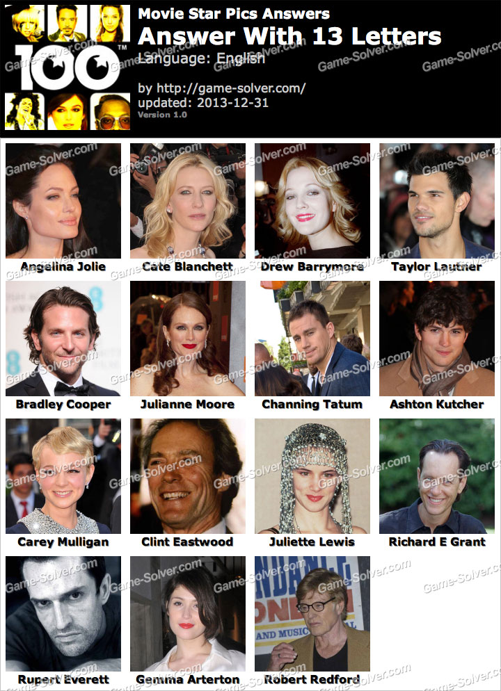 Movie Star Pics 13 Letters Game Solver