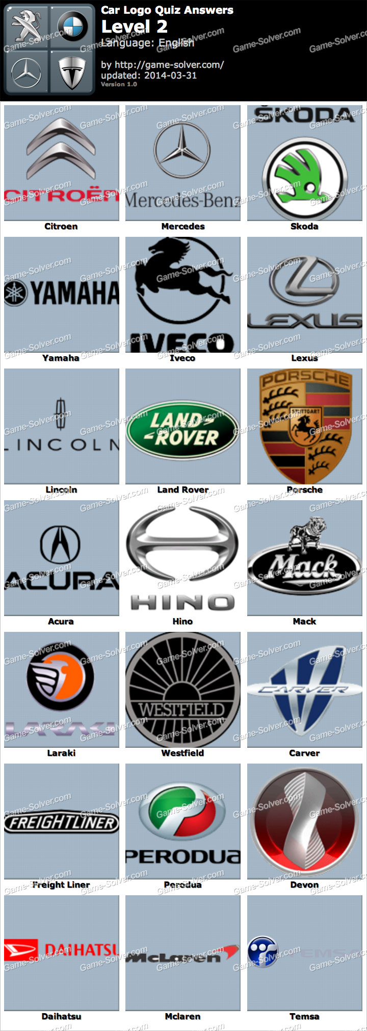 Logo Quiz - Cars - All Answers 2.1.0 Free Download