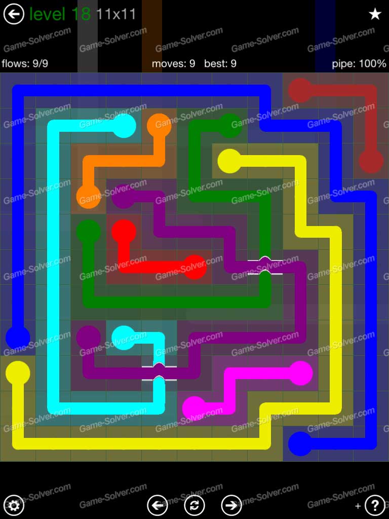 Flow Bridges 11×11 Mania Level 18 Game Solver