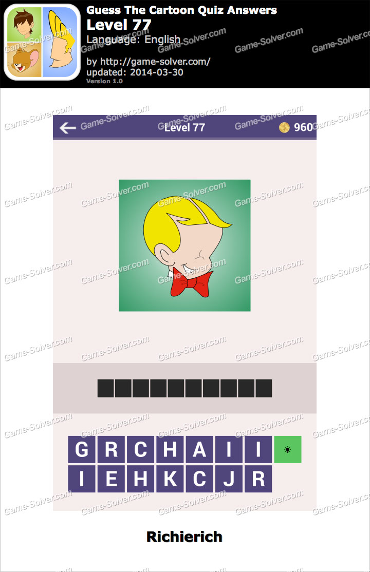 Guess The Cartoon Quiz Level 77 Game Solver Guess The Cartoon Quiz Level 77 Game Solver