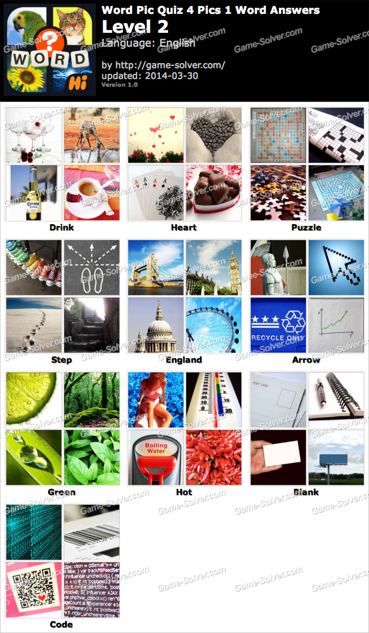 Word Pic Quiz 4 Pics 1 Word Level 2 Game Solver