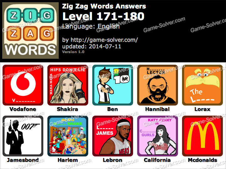 Zig Zag Words Level 171180 Game Solver