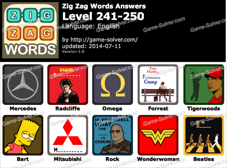 Zig Zag Words Level 241250 Game Solver