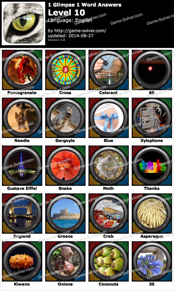 1 Glimpse 1 Word Level 10 Game Solver