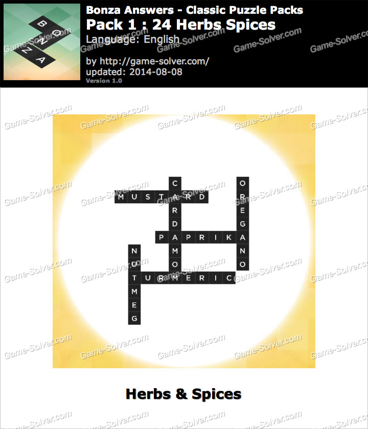 Bonza Answers Classic Puzzle Pack 1 24 Herbs Spices • Game Solver