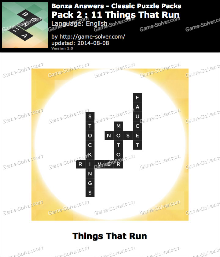 Bonza Answers Classic Puzzle Pack 2 11 Things That Run Game Solver