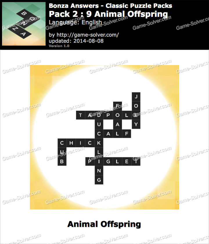 Bonza Answers Classic Puzzle Pack 2 9 Animal Offspring • Game Solver