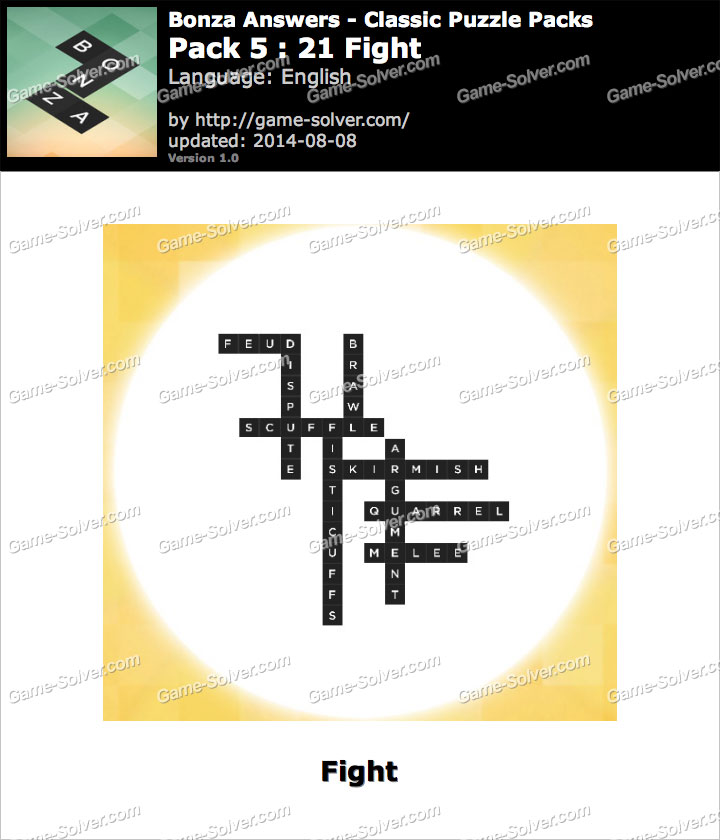 Bonza Answers Classic Puzzle Pack 5 21 Fight Game Solver