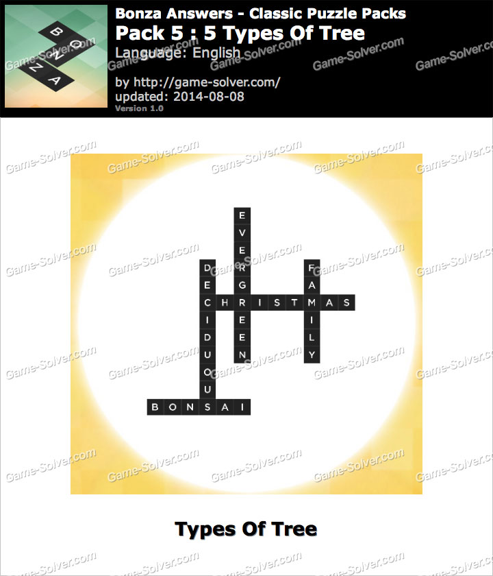Bonza Answers Classic Puzzle Pack 5 5 Types Of Tree • Game Solver