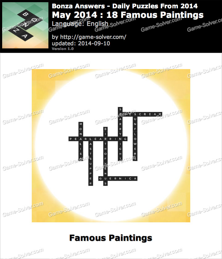 Bonza Answers May 2014 18 Famous Paintings • Game Solver