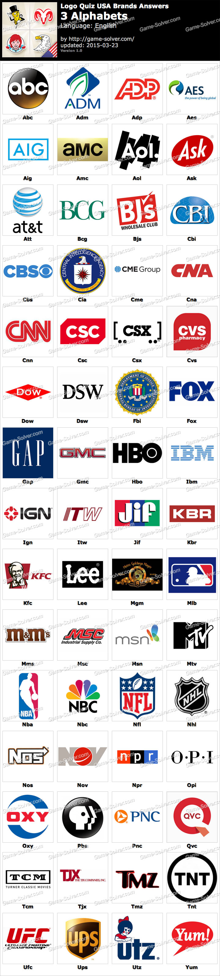 Logo Quiz USA Brands 3 Alphabets - Game Solver