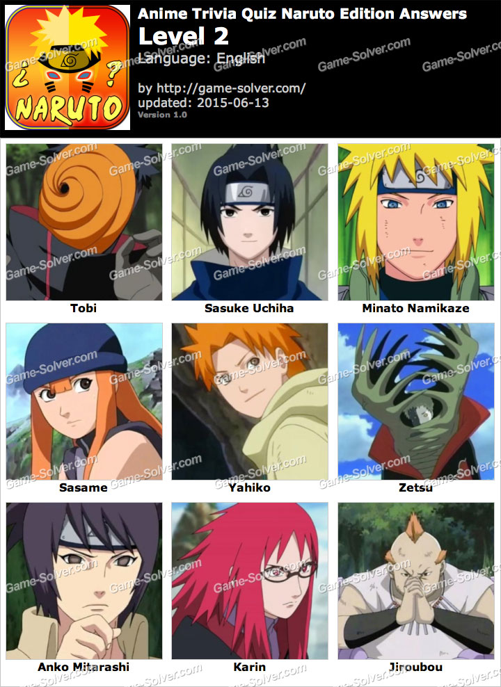 Anime Trivia Quiz Naruto Edition Level 2 • Game Solver