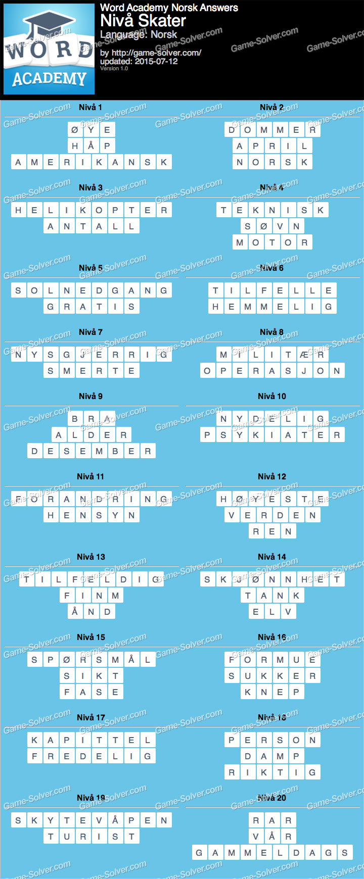 Word Academy Norsk Skater Answers  Game Solver