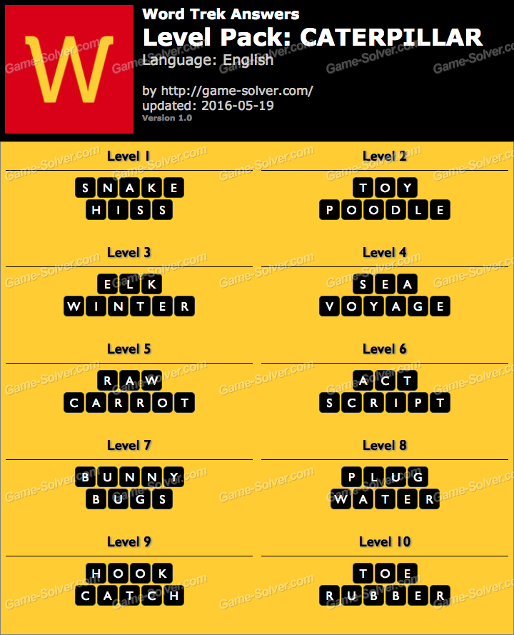 Word Trek Level Pack 4 CATERPILLAR Answers • Game Solver