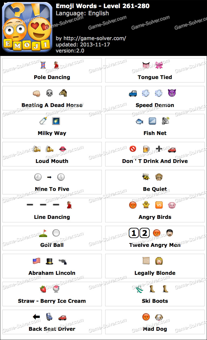 Emoji Words Level 261-280 - Game Solver