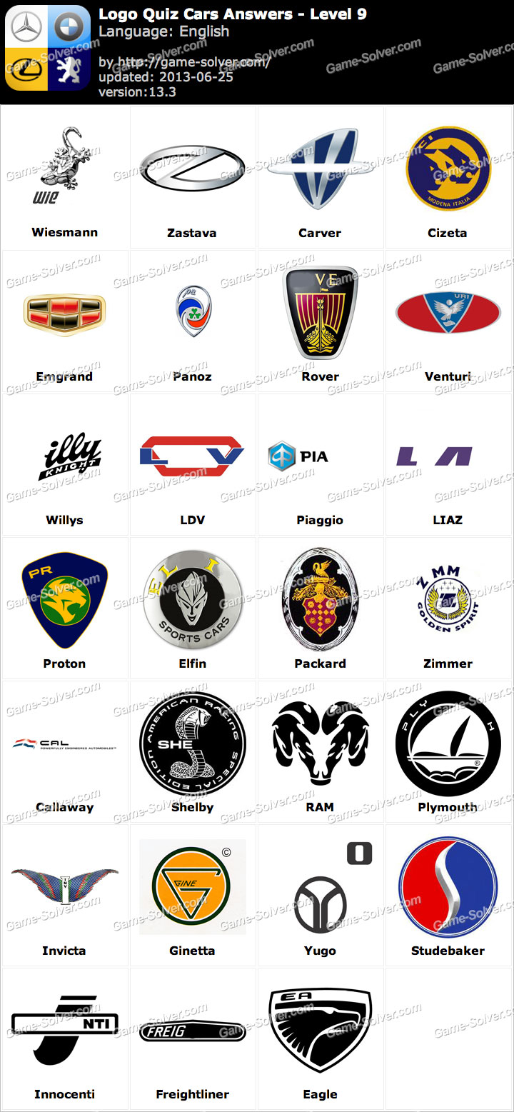 Car Logo Quiz Answers logo quiz cars answers level 9  game solver