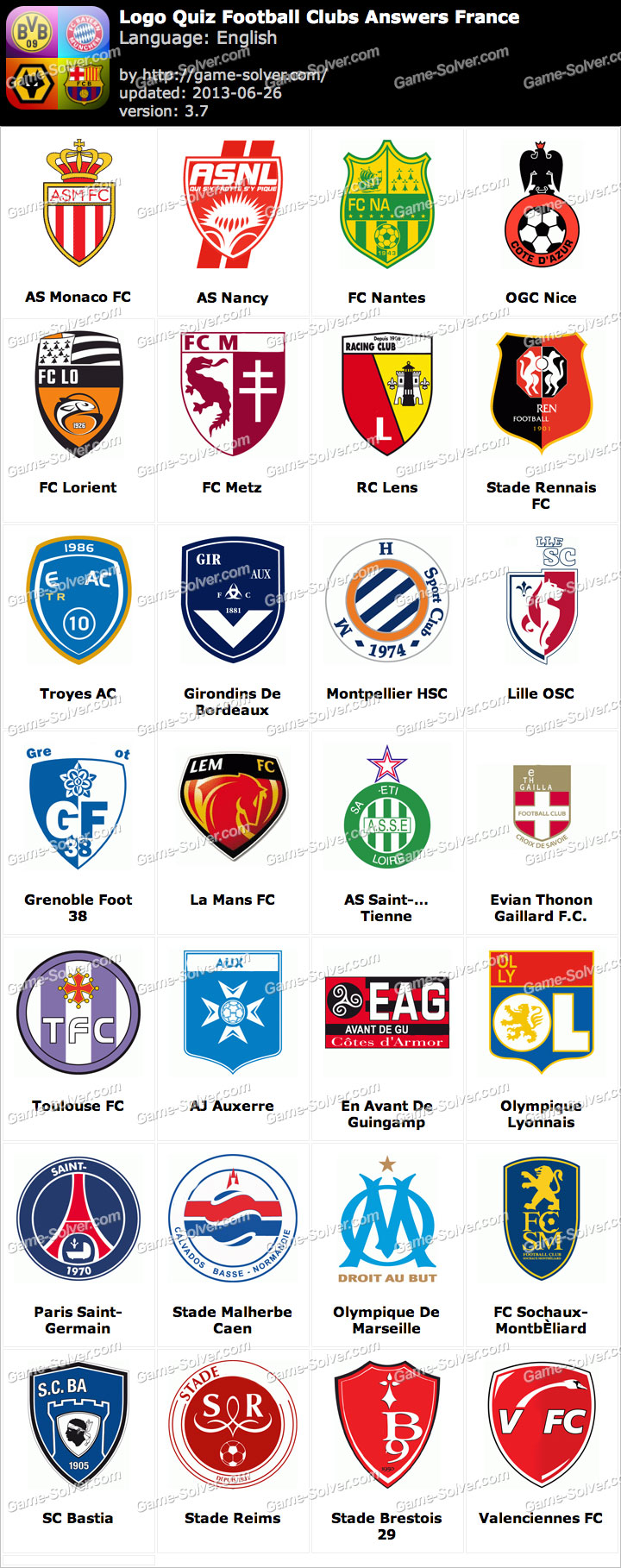 Logo Quiz Football Clubs Answers France • Game Solver