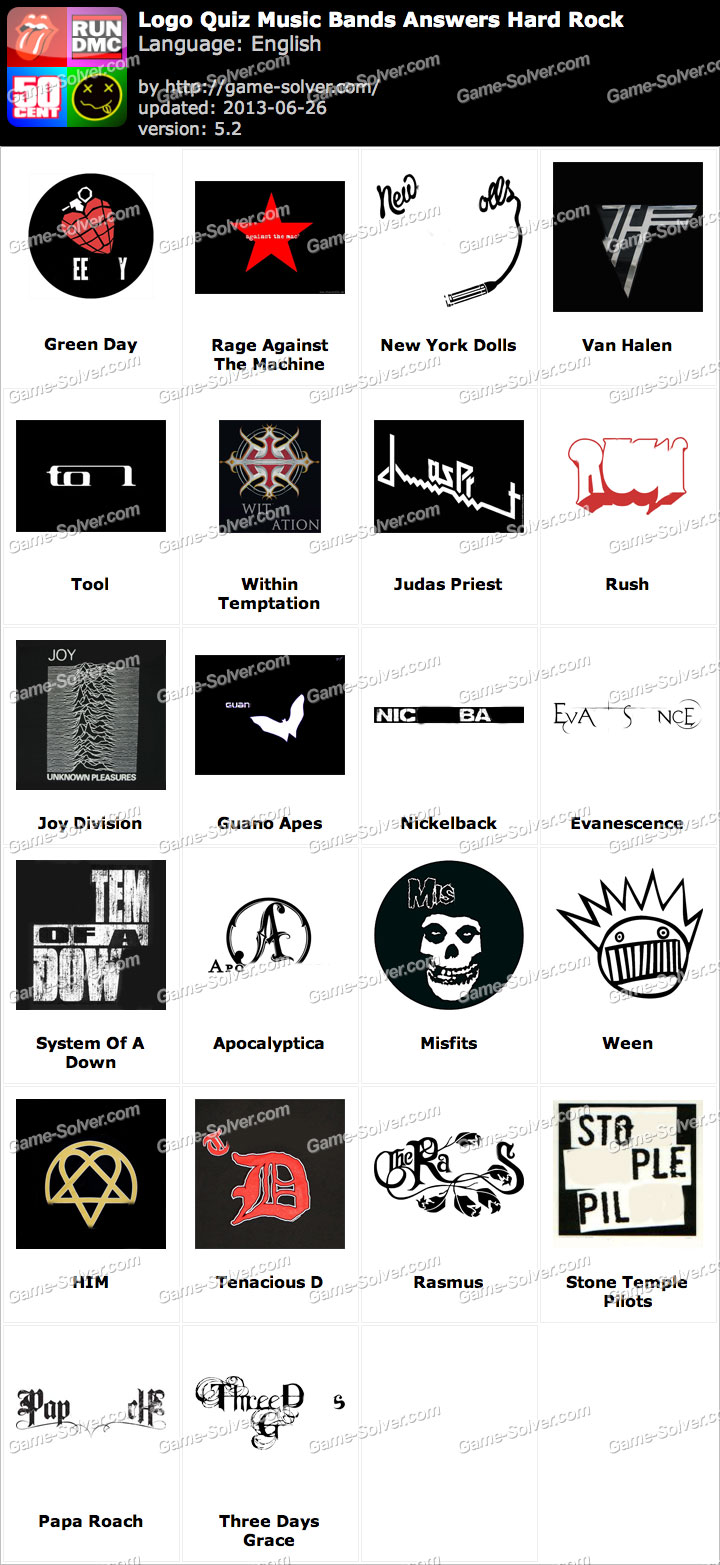 Logo Quiz Music Bands Answers Hard Rock Game Solver