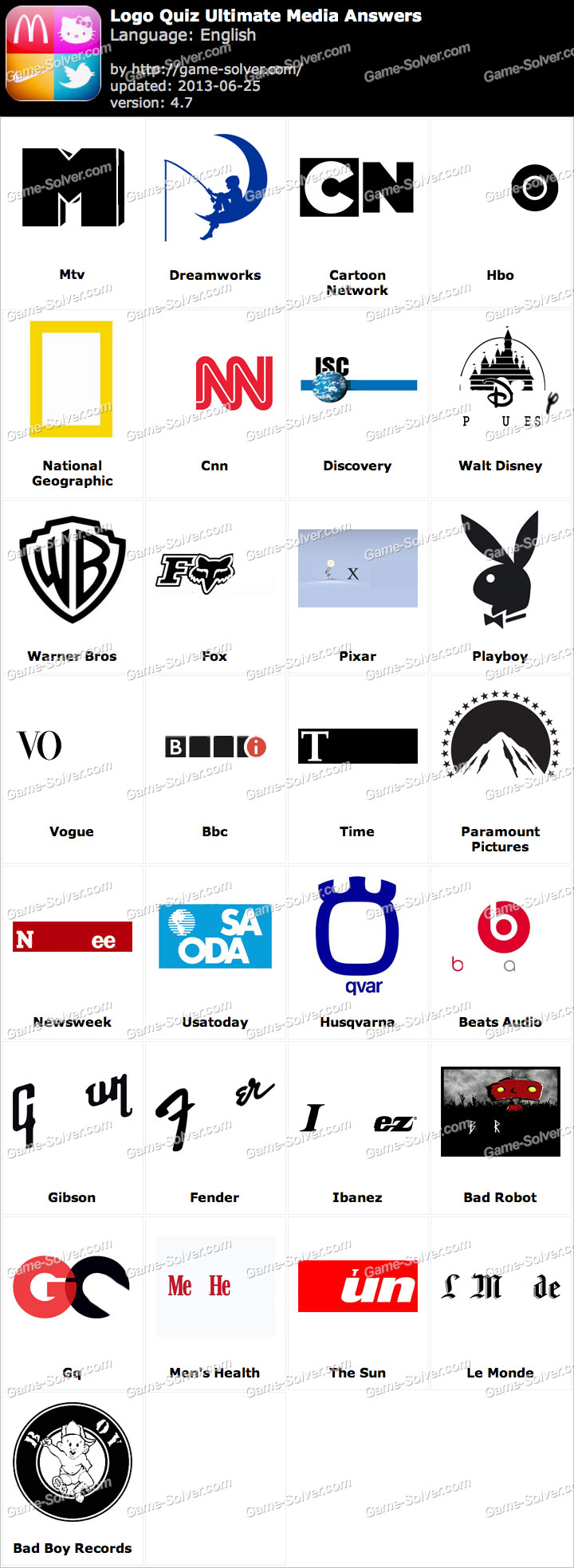 Logo Quiz Ultimate Media Answers - Game Solver