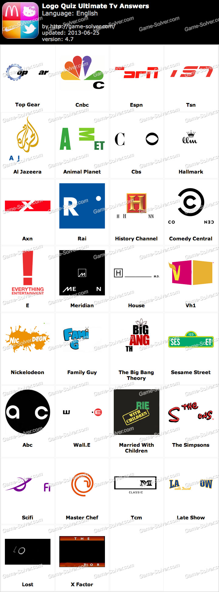 Logo Game Answers - Bonus Pack 17 - TV Channels