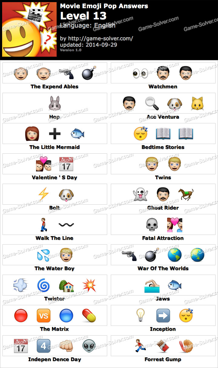 Movie Emoji Pop Level 13 - Game Solver