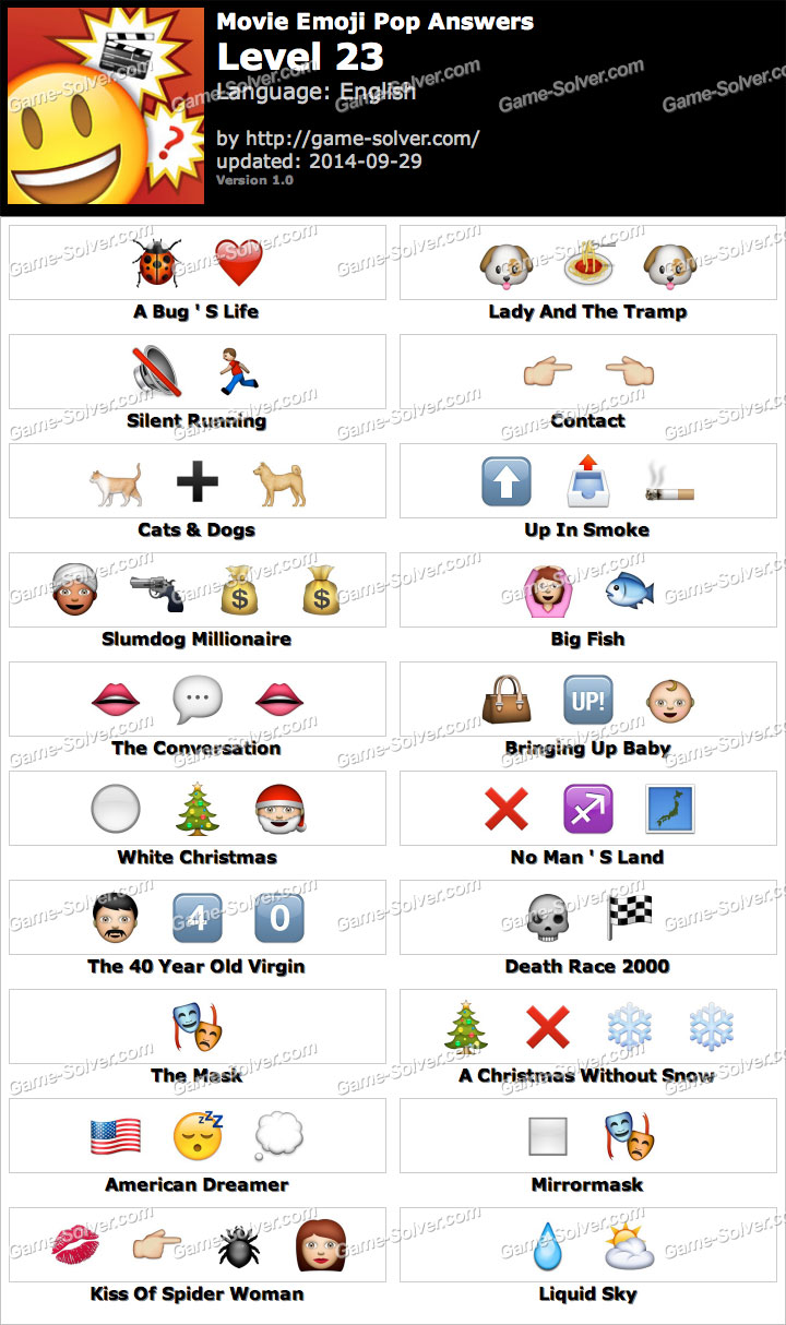 Movie Emoji Pop Level 23 - Game Solver