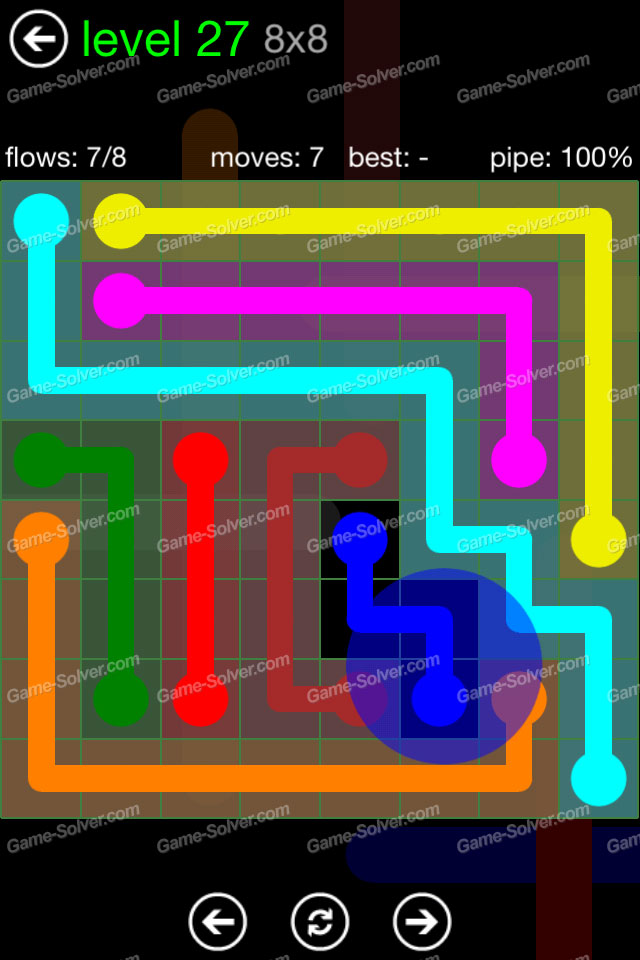 Flow Green Pack 8x8 Level 27 • Game Solver