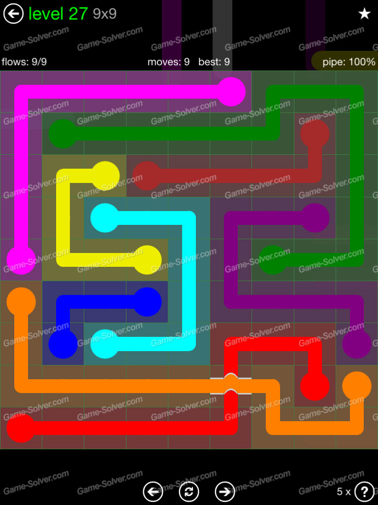 Flow Bridges Classic Pack 9x9 Level 27 • Game Solver